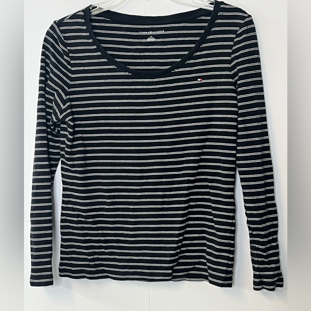 Women’s Tommy Hilfiger Black/White Striped Shirt. Size Large.